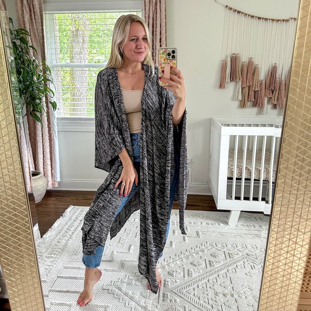 Maruca Novelo Open Front Kimono Duster Cardigan Heathered Black